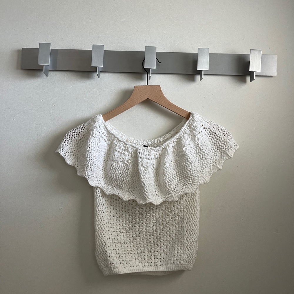 Topshop Ivory Crochet Off-Shoulder Blouse